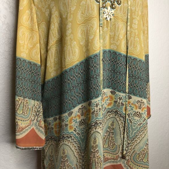 Soft Surroundings yellow orange blue beaded sheer tunic top size Extra Large XL - Picture 3 of 16